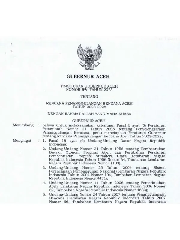 Aceh Disaster Management Plan Regulation Document