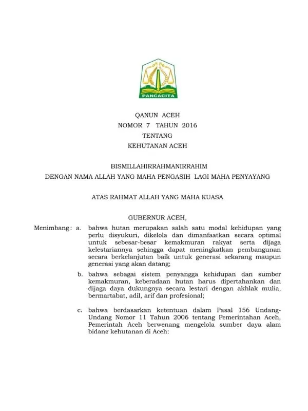 Aceh Forestry Qanun Document