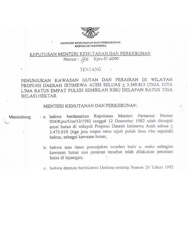 Cover SK Menhut 170 Tahun 2000