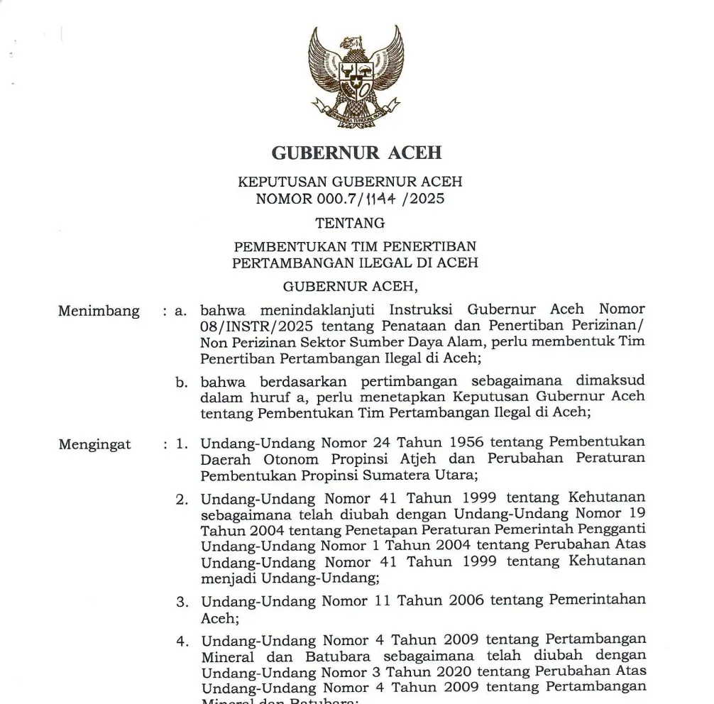 Governor's Decree No. 7 of 2025 Establishes a Team to Control Illegal Mining