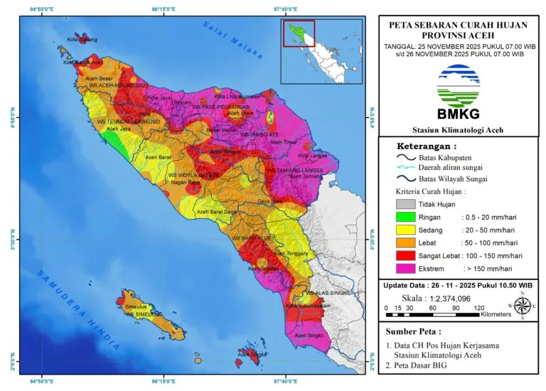 Peta Sebaran Hujan 25 - 26 Nov 2025